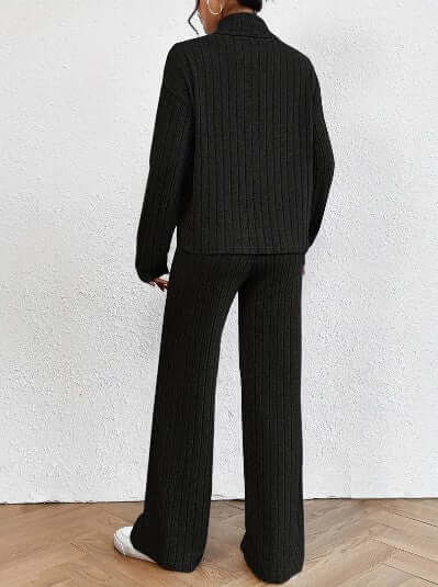 Women's Ribbed Turtleneck and Wide-Leg Pants Set