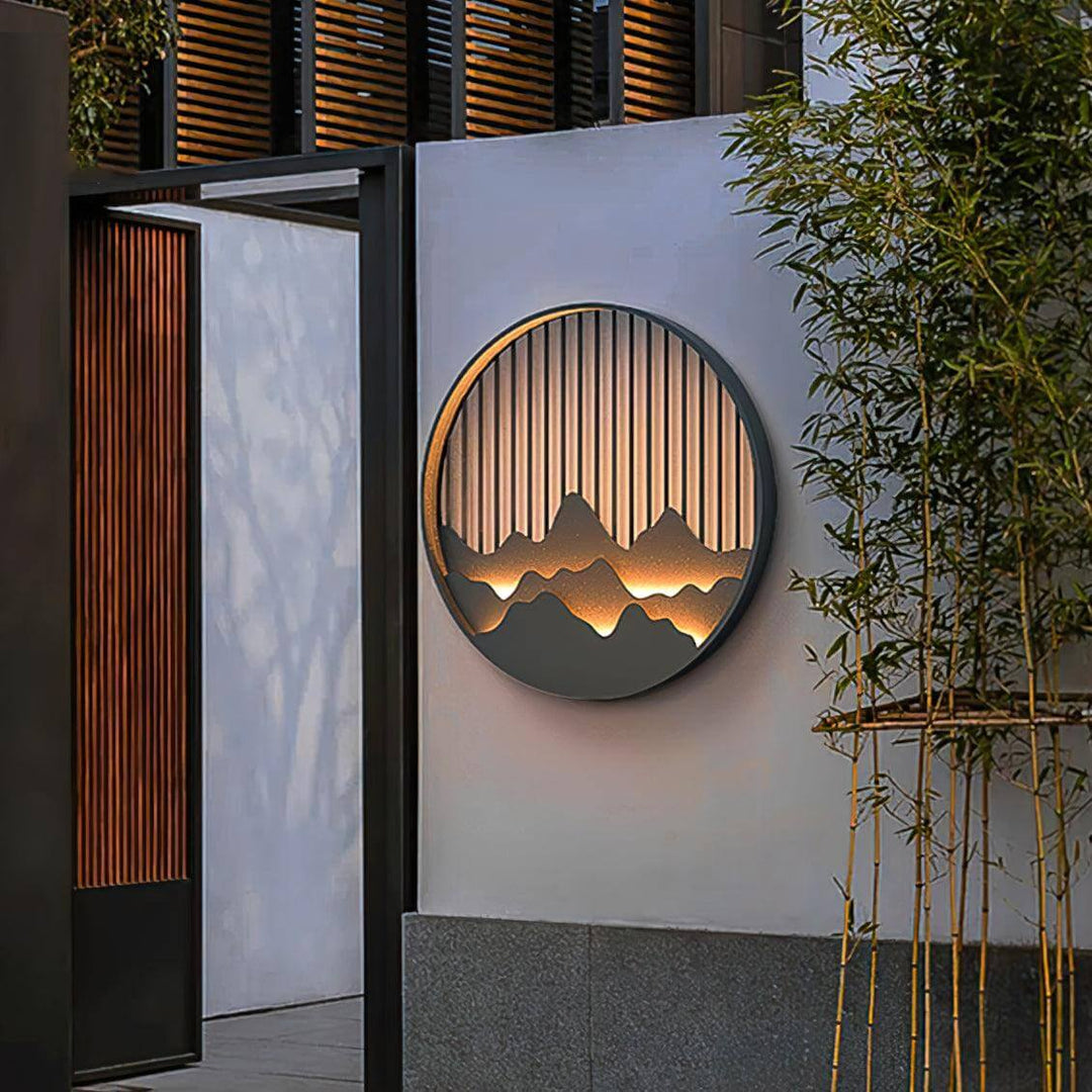 Outdoor LED Wall Light with Circular Mountain Motif