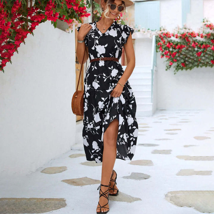 Vintage Midi Dress - Floral Print Dress