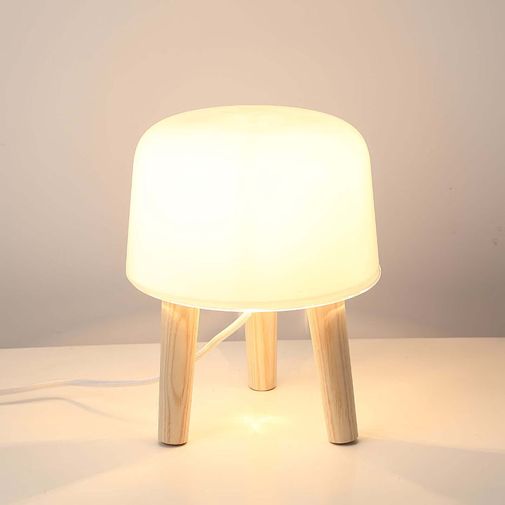 Wooden Tripod Table Lamp with Glass Shade