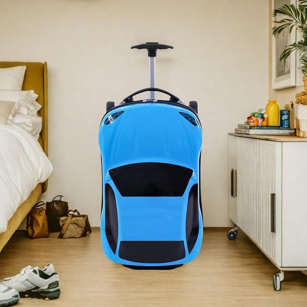 Compact 18" kids' car suitcase, easy pull-along luggage for travel, features a retractable handle & hardshell.