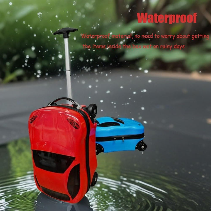 18" adventure car suitcase for boys & girls, pull-along children's travel luggage with a retractable handle.
