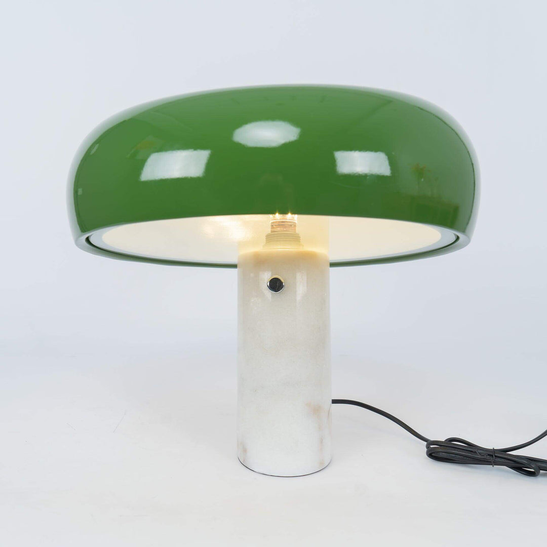 Carrara Marble Table Lamp with Glazed Metal Reflector