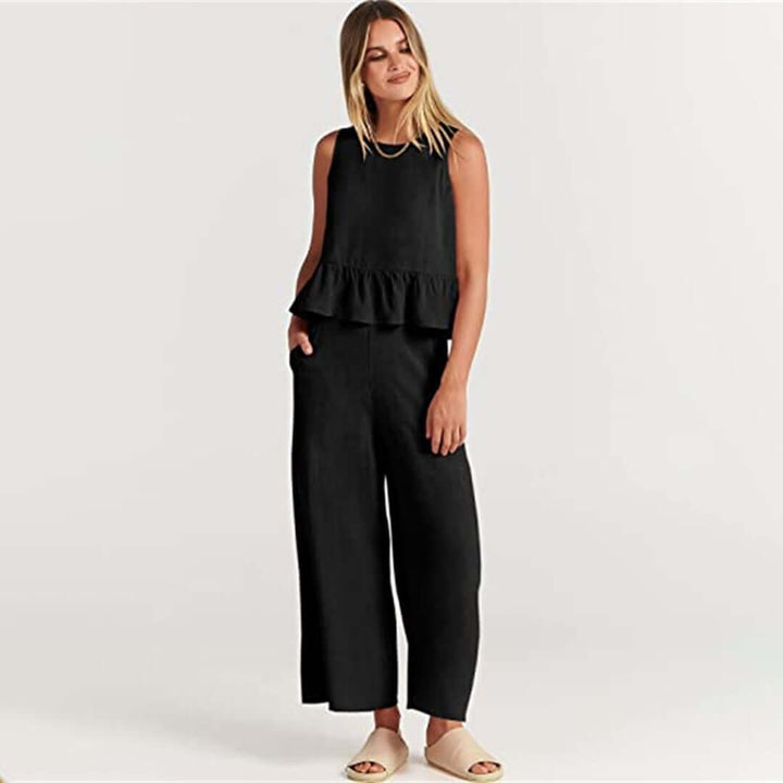 Women's Ruffled Sleeveless Top & Wide-Leg Pants Set
