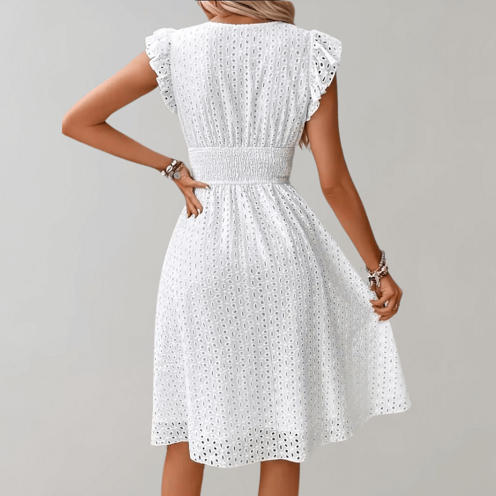 Women's Casual V-Neck Flutter Sleeve Midi Dress
