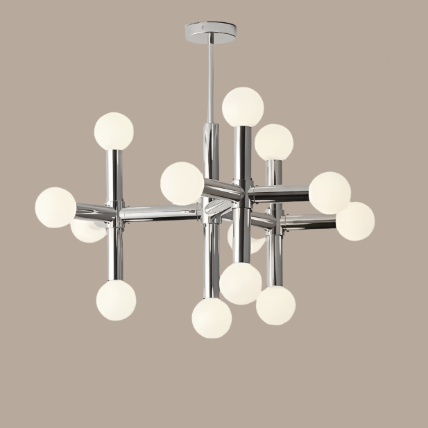 Modern Glass Ball Chandelier, 80cm, Chrome Finish