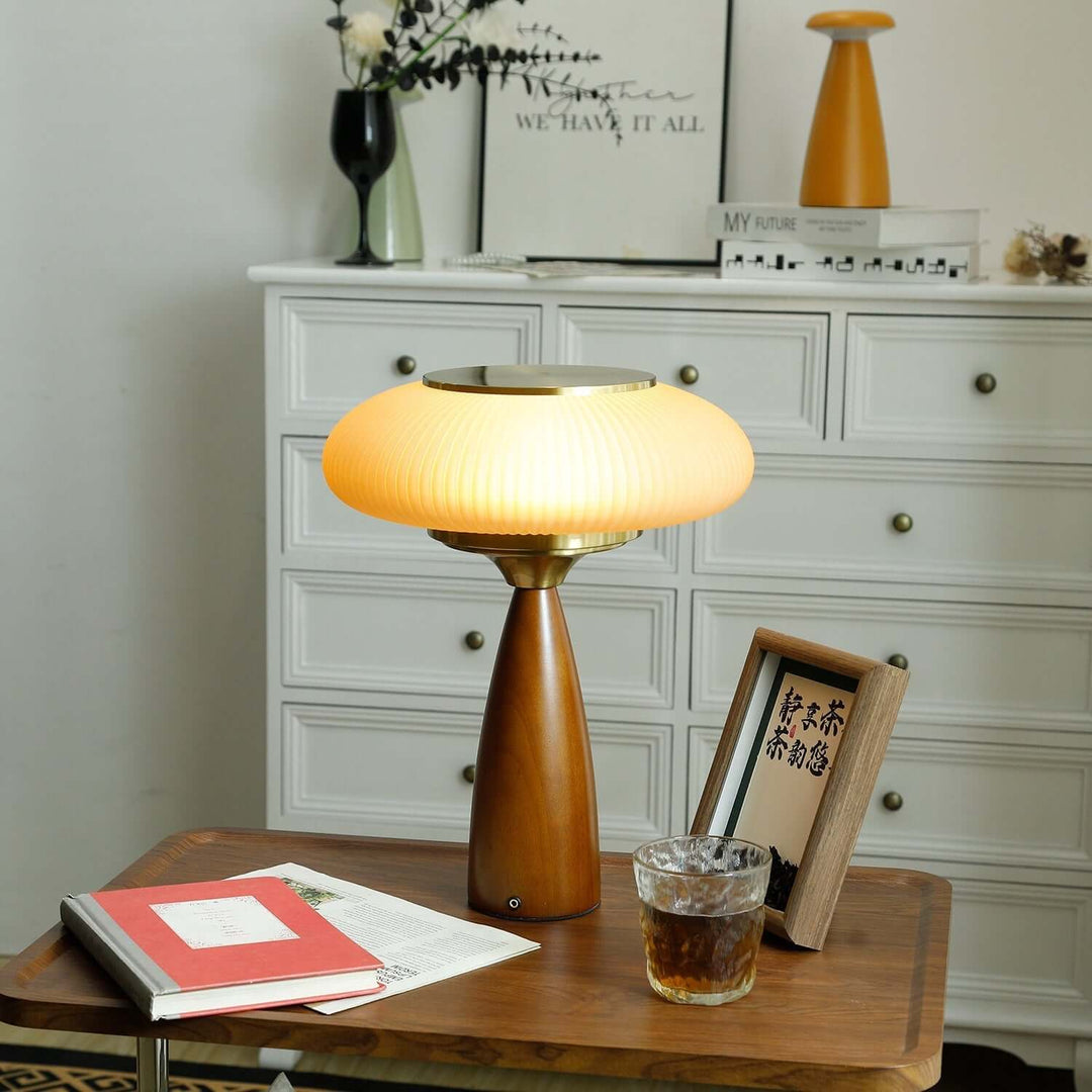 Wooden Table Lamp with Glass Shade 30cm