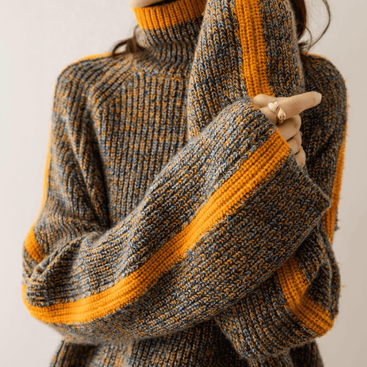 Mixed Knit Turtleneck Sweater