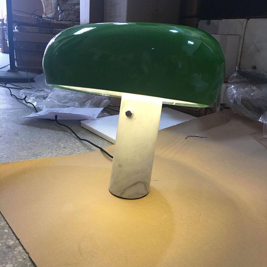 Carrara Marble Table Lamp with Glazed Metal Reflector