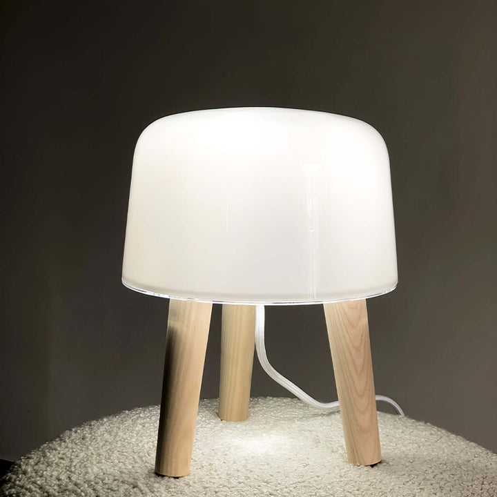 Wooden Tripod Table Lamp with Glass Shade