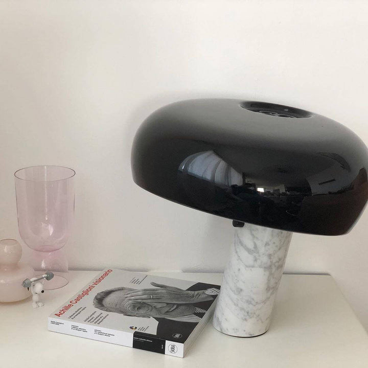 Carrara Marble Table Lamp with Glazed Metal Reflector