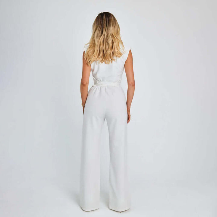 Sleeveless Wide-Leg Jumpsuit with Waist Tie