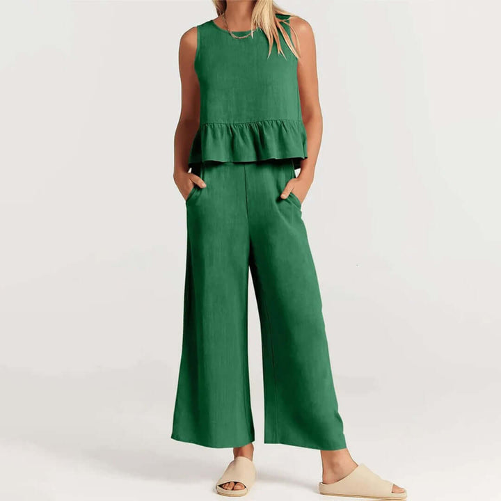 Women's Ruffled Sleeveless Top & Wide-Leg Pants Set
