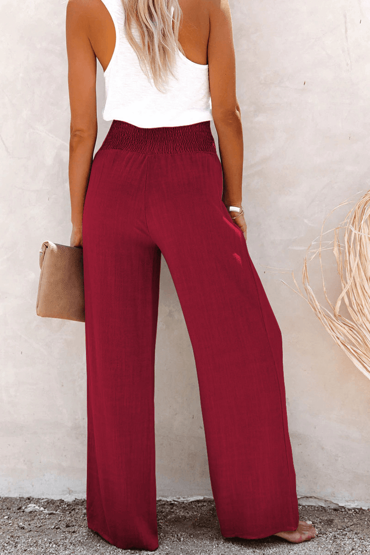 Women's Wide Leg Trousers with Button Closure