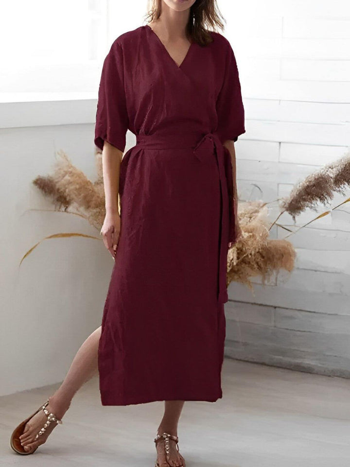 Wrap Dress with V-Neckline and Belt