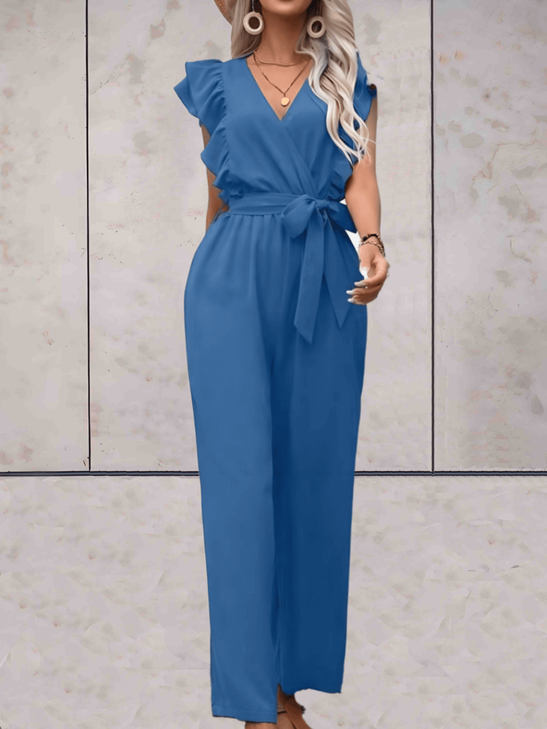 Women's Ruffle Sleeve V-Neck Jumpsuit