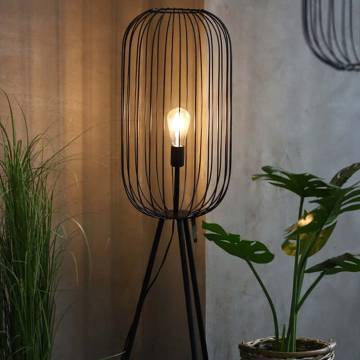 Striped Cage Floor Lamp, Metal Rattan Accent Lamp