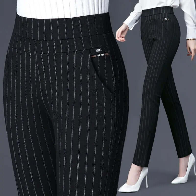 Women's Elastic High Waist Straight Leg Trousers