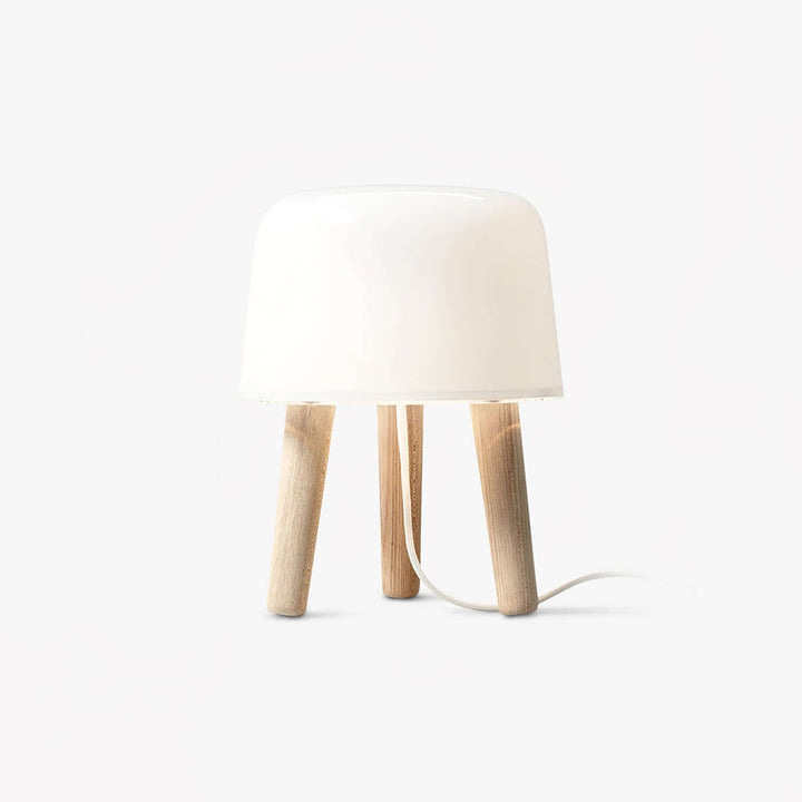Wooden Tripod Table Lamp with Glass Shade