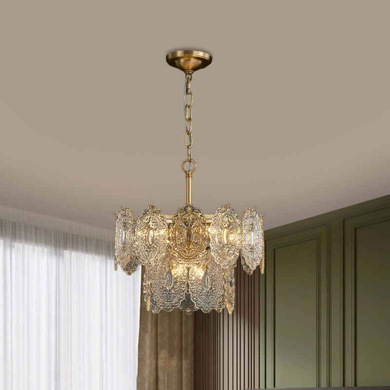 Crystal Panel Chandelier, Embossed Lighting Fixture