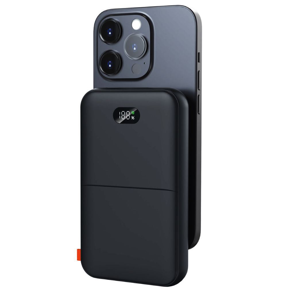 2-in-1 PowerBank with wireless, Type-C charging; sleek design, LED display, magnetic attachment, dual port for fast charge.