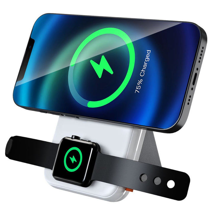 2-in-1 PowerBank with wireless, Type-C charging; sleek design, LED display, magnetic attachment, dual port for fast charge.
