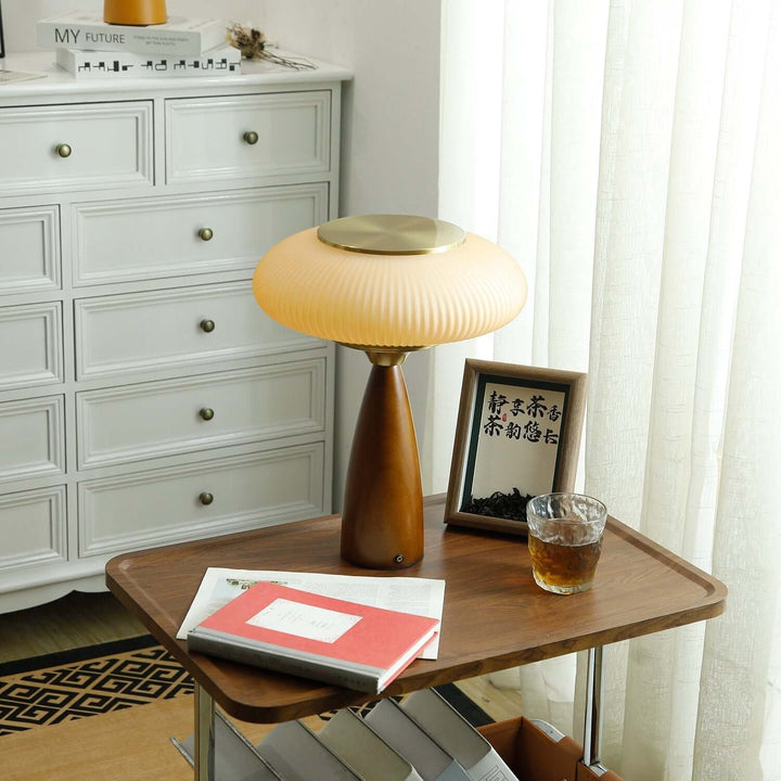 Wooden Table Lamp with Glass Shade 30cm