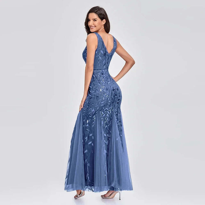 Sequin Embellished Sleeveless Maxi Evening Gown