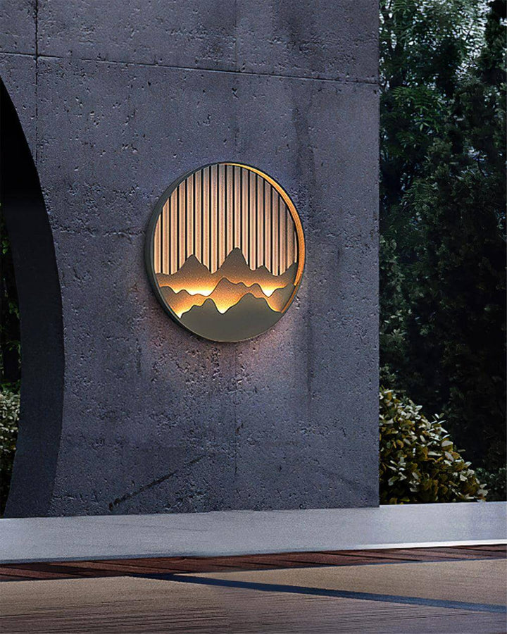 Outdoor LED Wall Light with Circular Mountain Motif