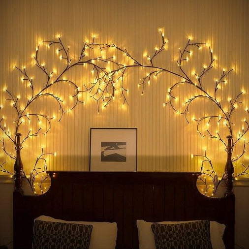 "2.3m LED grapevine fairy lights with remote, 144 LEDs, flexible modes, ideal for indoor/outdoor ambiance settings."