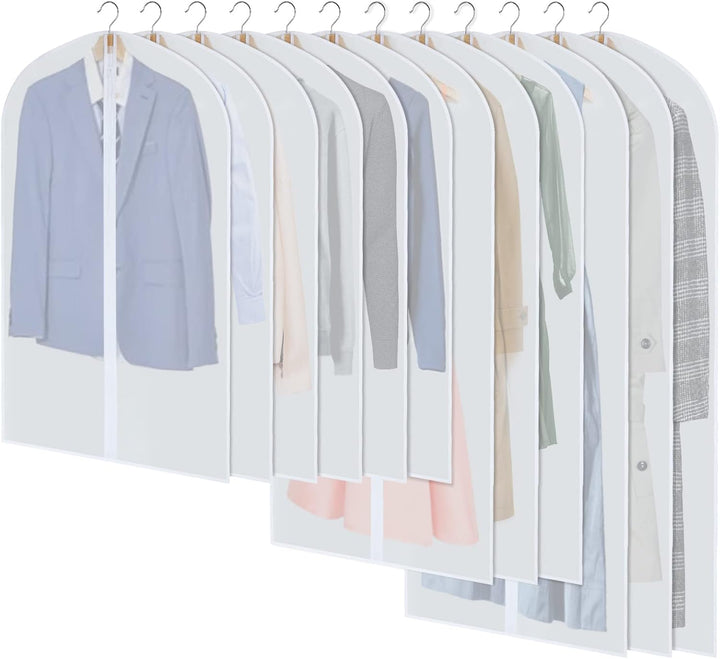 24-Pack breathable PEVA garment covers for hanging clothes storage & dust protection.