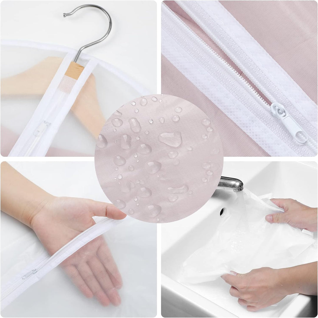 Organize and protect with 24 breathable PEVA hanging garment bags, perfect for any wardrobe.
