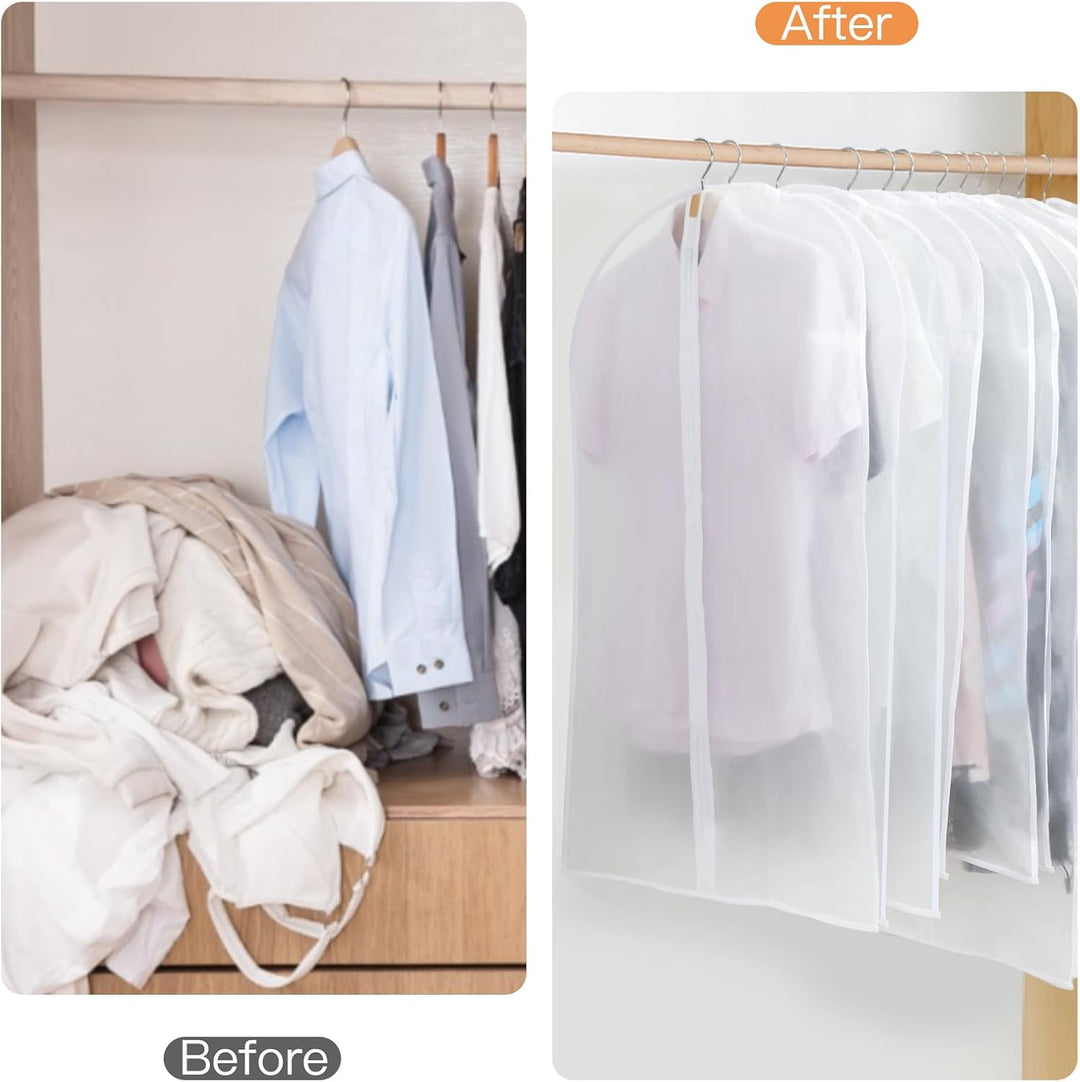 Value 24-pack PEVA hanging clothes bags in assorted sizes for comprehensive clothing care.