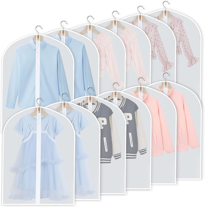 Breathable PEVA garment covers, 24-piece set, for effective wardrobe organization and dust proofing.