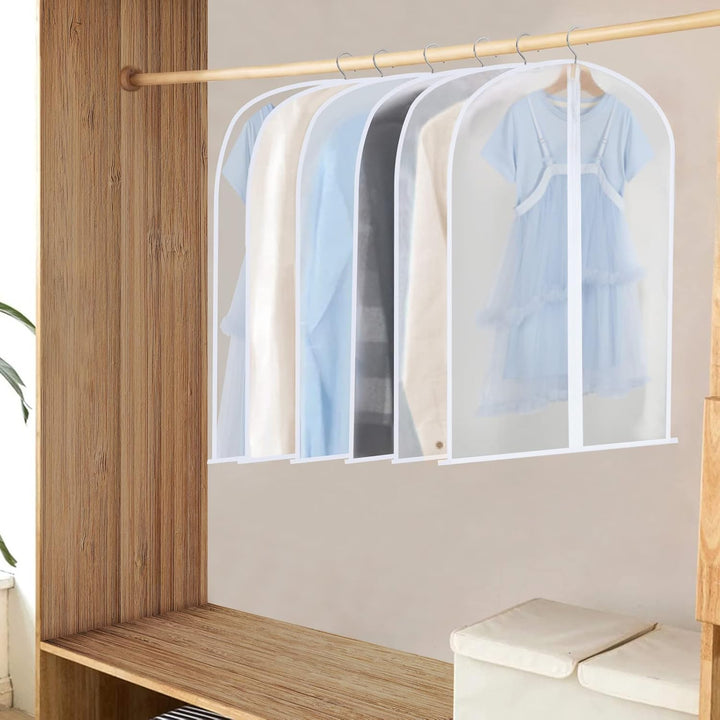 See-through PEVA hanging garment bags, 24-pack, for organized and dust-free closet storage.