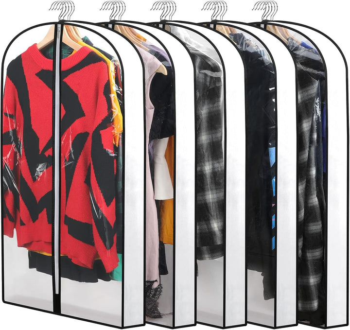 Complete wardrobe solution: 24 PEVA garment covers ensuring clean, protected hanging clothes.