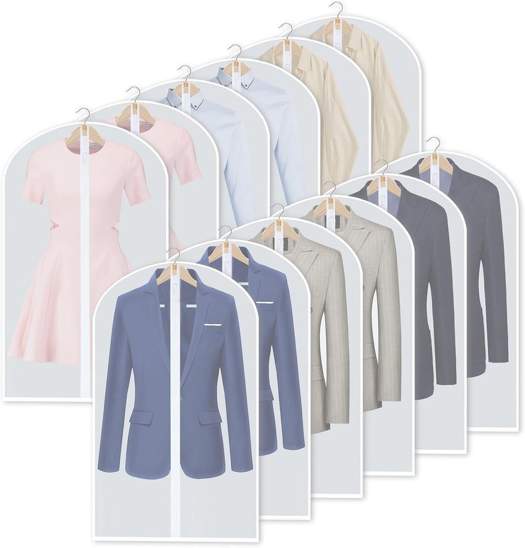 Premium 24-pack PEVA garment covers in 3 sizes for versatile and breathable clothes storage.