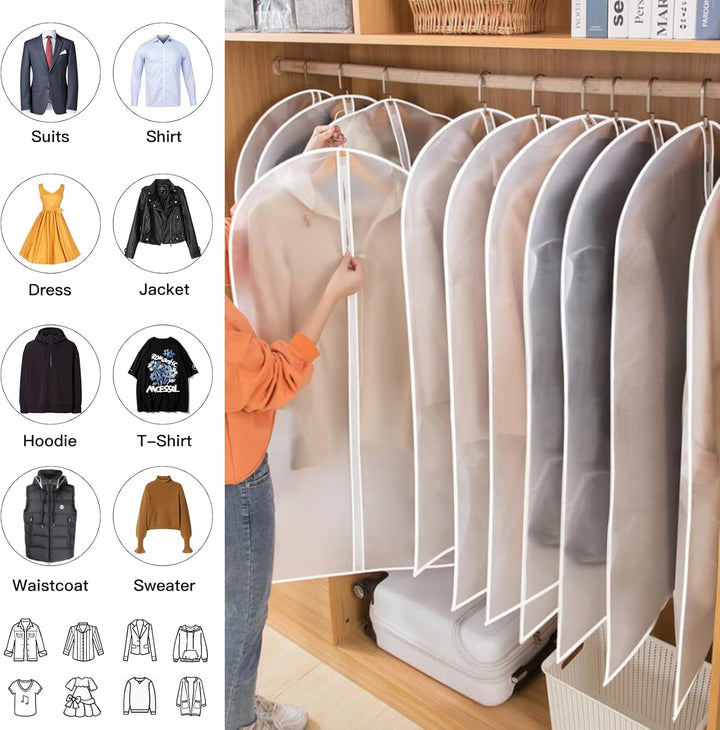 24-Pack PEVA garment covers offering superior dust protection for all your hanging clothes.