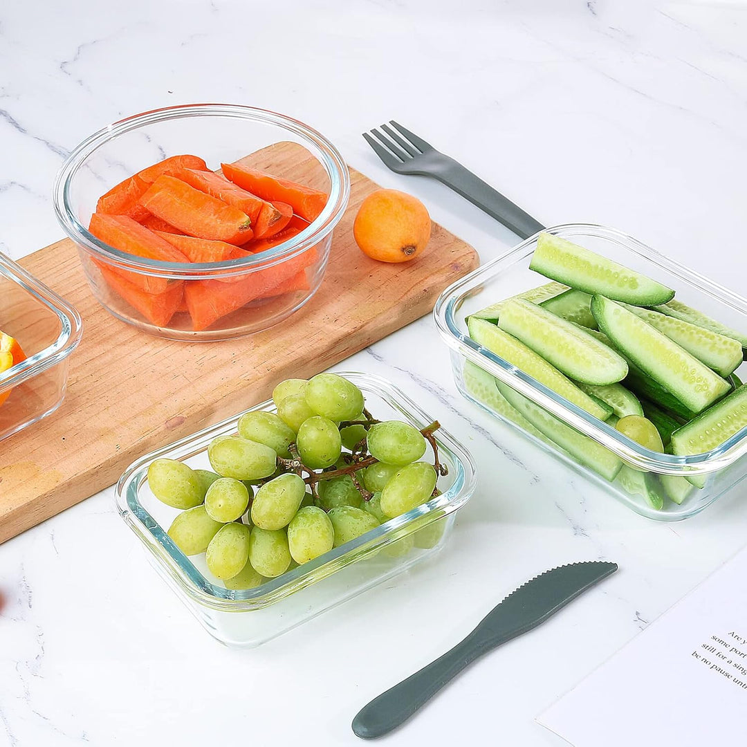 24-piece airtight glass food storage container set for meal prep & kitchen organization.