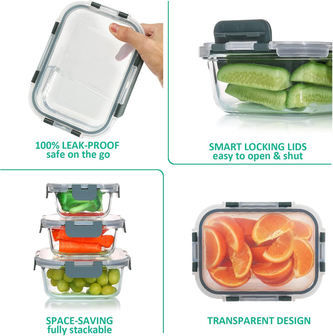 PurePreserve 24-piece reusable glass food storage set, BPA-free & airtight.