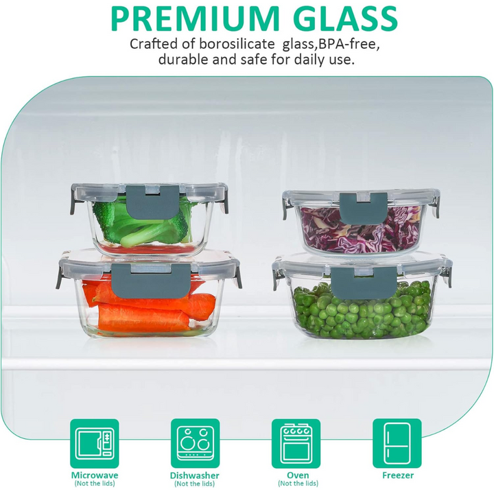 Airtight glass food containers (24 pcs) for meal prep, kitchen organization, & storage.