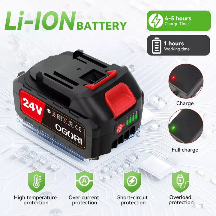 "24V cordless grass trimmer with adjustable head; lightweight, sleek design; ideal for trimming and edging in gardens."