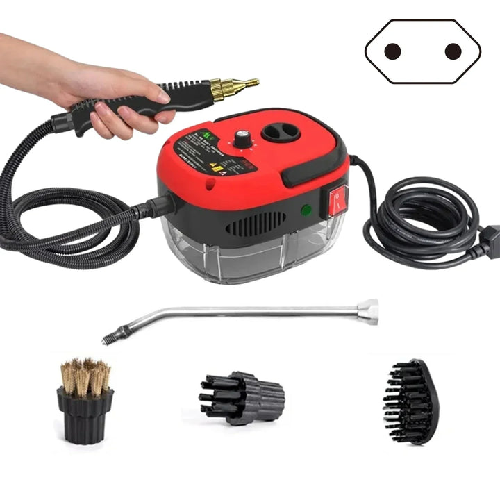 Compact 2500W high-pressure steam cleaner, easily stored for convenient household and kitchen deep cleaning.