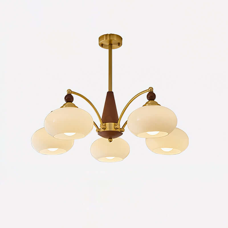 Retro Wood & Brass Chandelier