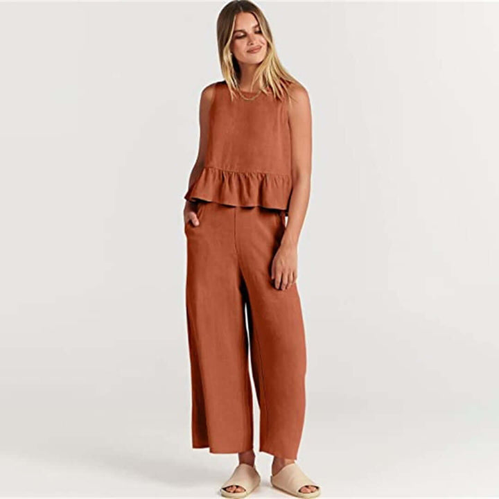 Women's Ruffled Sleeveless Top & Wide-Leg Pants Set