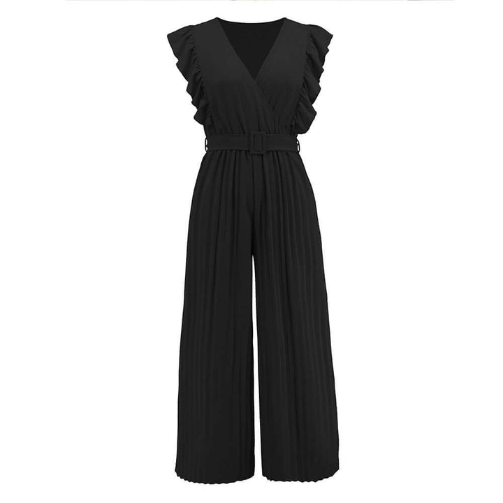 Women's Ruffled V-Neck Jumpsuit with Belt