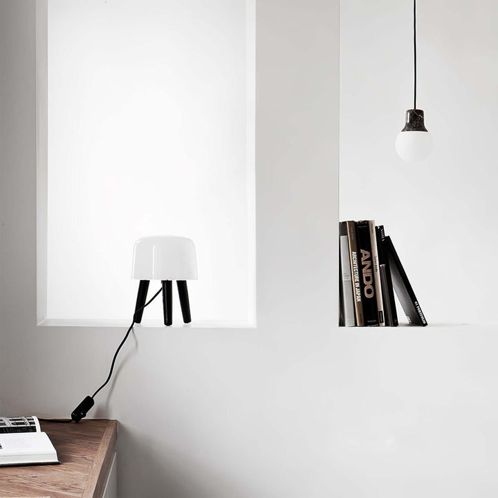 Wooden Tripod Table Lamp with Glass Shade