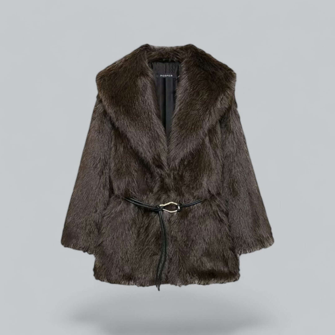 Faux Fur Belted Midi Long Coat
