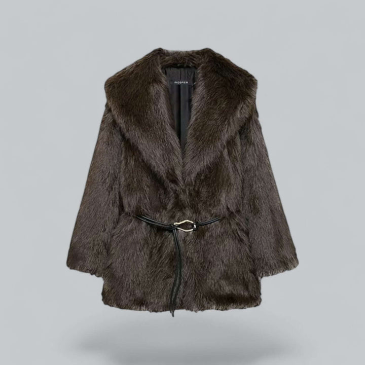 Faux Fur Belted Midi Long Coat
