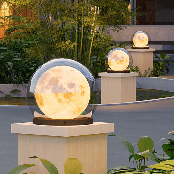 Solar Garden Light,Outdoor Pillar Lamp Post,Moon Shaped Decor